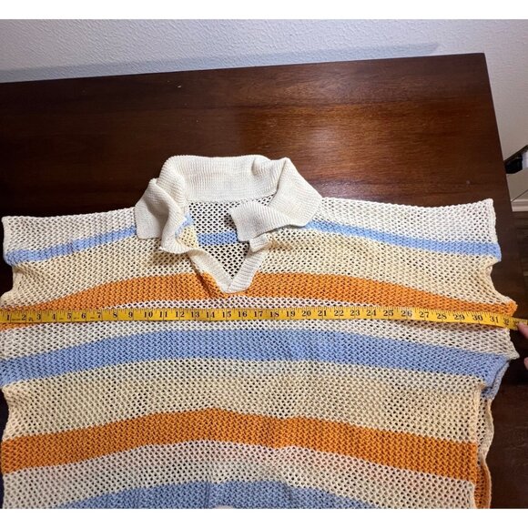 Crochet Beach Boho Vacation Summer Coverup Preppy Johnny Collar Euro OSFA - Picture 6 of 9